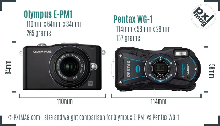 Olympus E-PM1 vs Pentax WG-1 size comparison