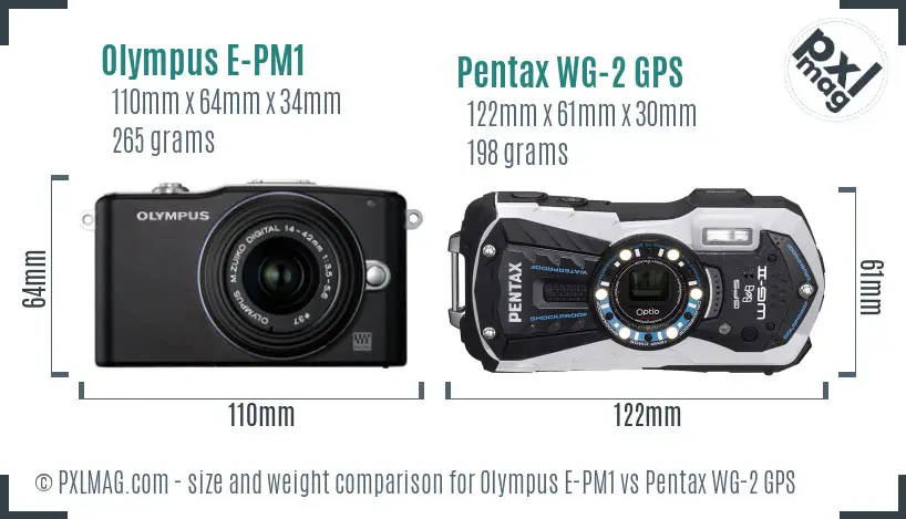 Olympus E-PM1 vs Pentax WG-2 GPS size comparison