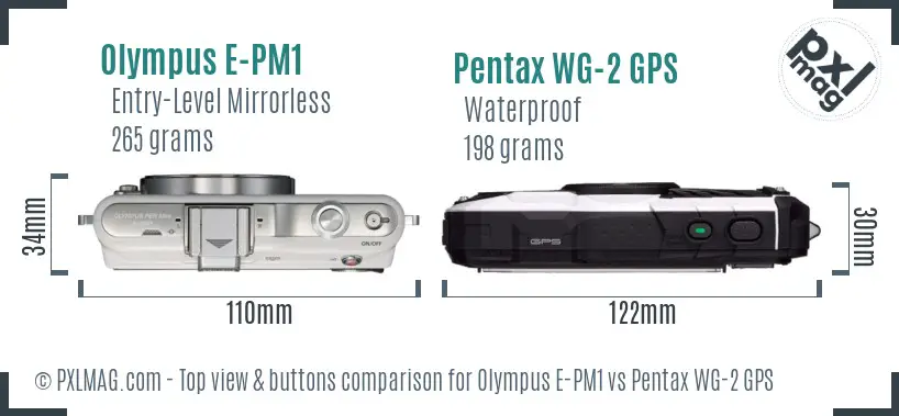 Olympus E-PM1 vs Pentax WG-2 GPS top view buttons comparison