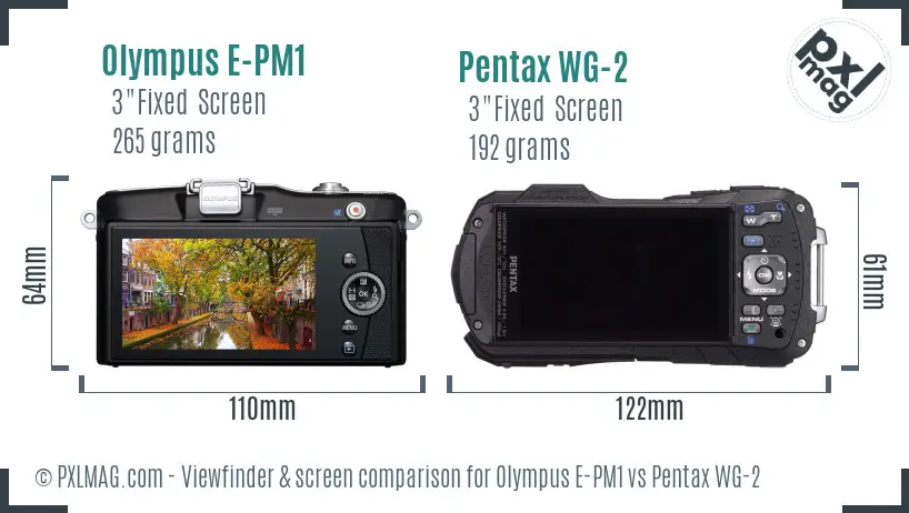 Olympus E-PM1 vs Pentax WG-2 Screen and Viewfinder comparison