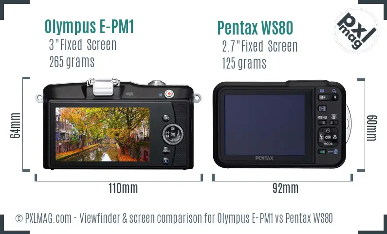 Olympus E-PM1 vs Pentax WS80 Screen and Viewfinder comparison