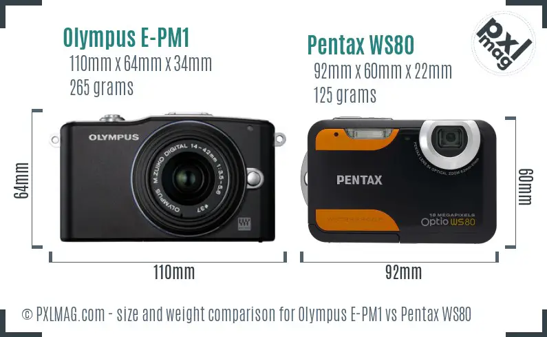 Olympus E-PM1 vs Pentax WS80 size comparison