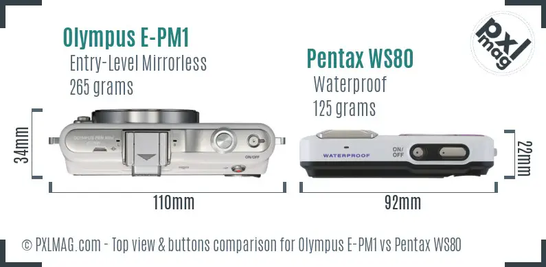 Olympus E-PM1 vs Pentax WS80 top view buttons comparison