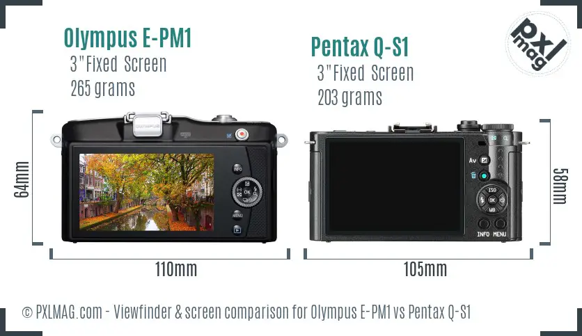 Olympus E-PM1 vs Pentax Q-S1 Screen and Viewfinder comparison