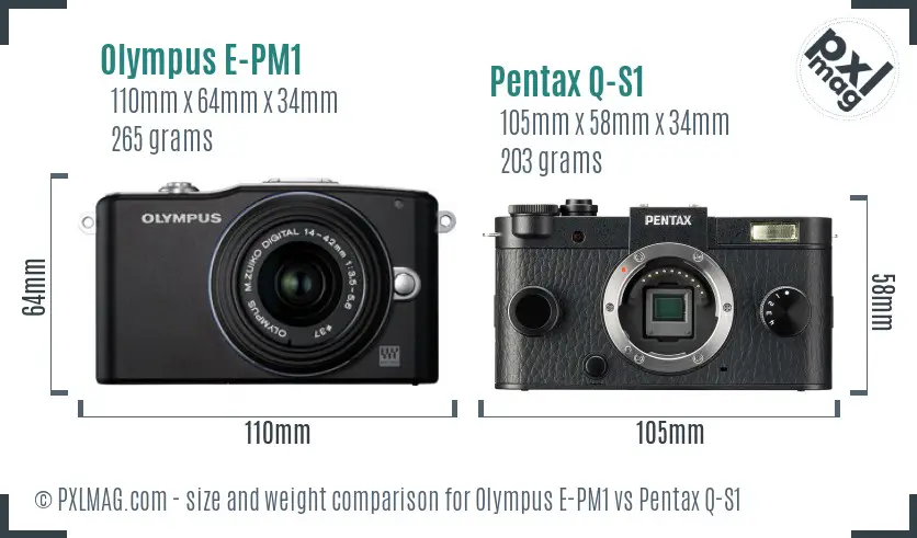 Olympus E-PM1 vs Pentax Q-S1 size comparison