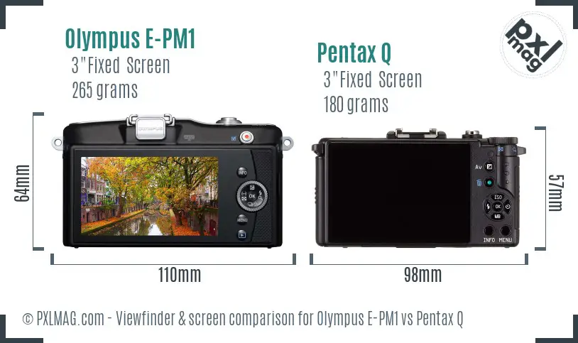Olympus E-PM1 vs Pentax Q Screen and Viewfinder comparison