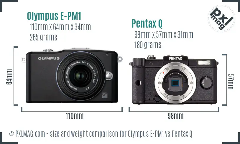 Olympus E-PM1 vs Pentax Q size comparison