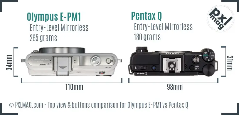 Olympus E-PM1 vs Pentax Q top view buttons comparison