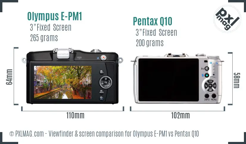 Olympus E-PM1 vs Pentax Q10 Screen and Viewfinder comparison