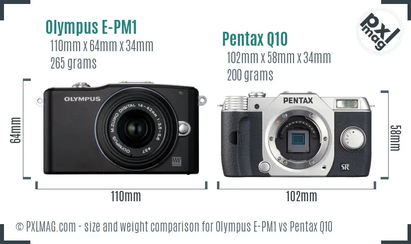 Olympus E-PM1 vs Pentax Q10 size comparison