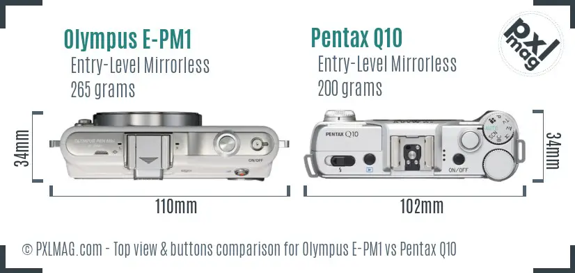 Olympus E-PM1 vs Pentax Q10 top view buttons comparison