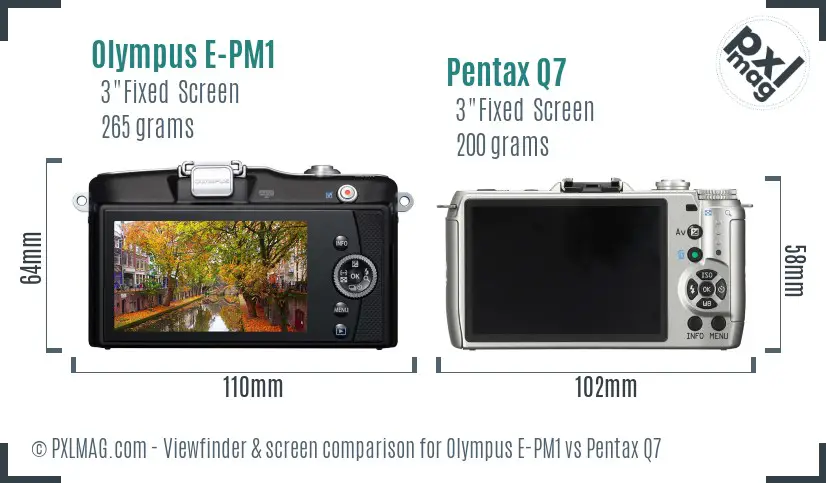 Olympus E-PM1 vs Pentax Q7 Screen and Viewfinder comparison