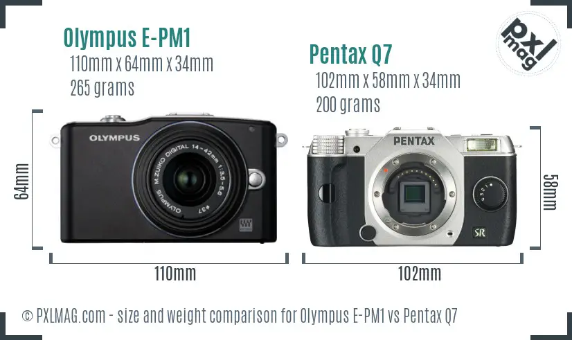 Olympus E-PM1 vs Pentax Q7 size comparison