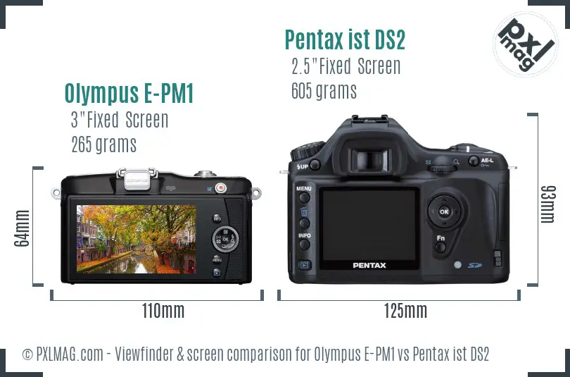 Olympus E-PM1 vs Pentax ist DS2 Screen and Viewfinder comparison