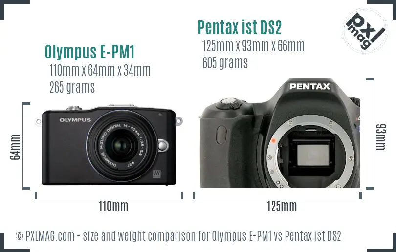 Olympus E-PM1 vs Pentax ist DS2 size comparison