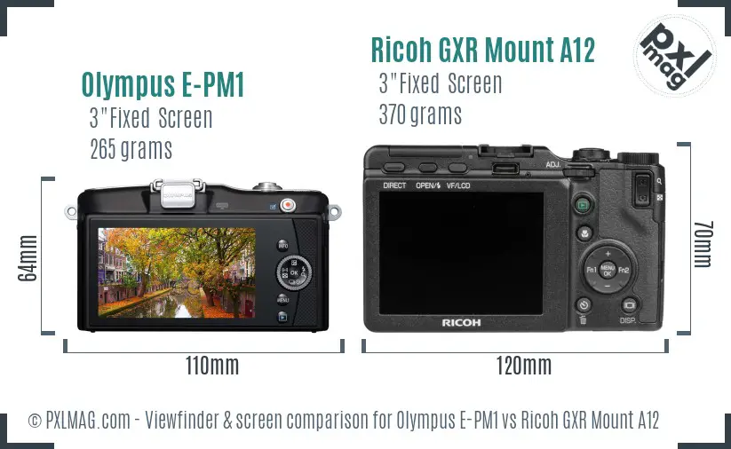 Olympus E-PM1 vs Ricoh GXR Mount A12 Screen and Viewfinder comparison