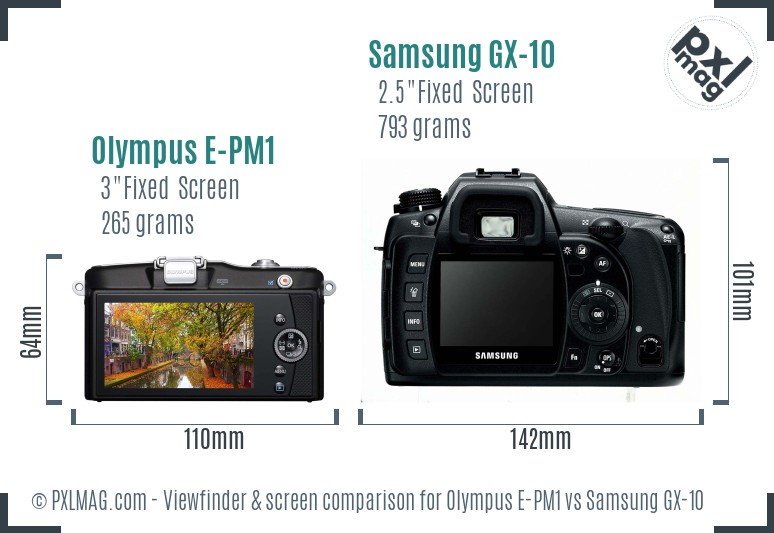 Olympus E-PM1 vs Samsung GX-10 Screen and Viewfinder comparison