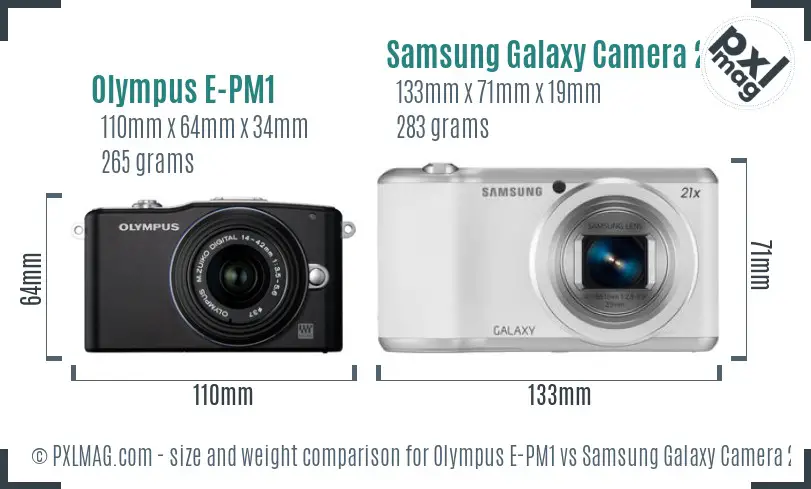 Olympus E-PM1 vs Samsung Galaxy Camera 2 size comparison