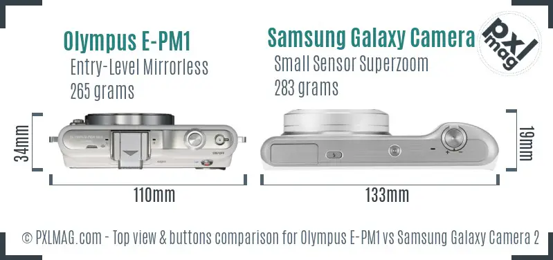 Olympus E-PM1 vs Samsung Galaxy Camera 2 top view buttons comparison
