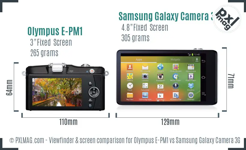 Olympus E-PM1 vs Samsung Galaxy Camera 3G Screen and Viewfinder comparison