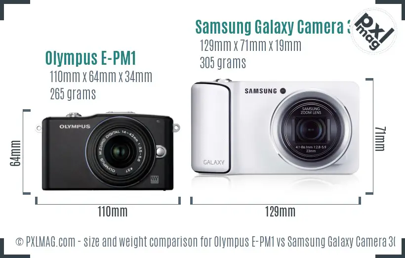 Olympus E-PM1 vs Samsung Galaxy Camera 3G size comparison