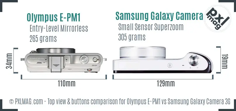 Olympus E-PM1 vs Samsung Galaxy Camera 3G top view buttons comparison