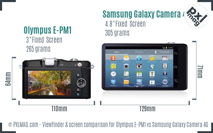 Olympus E-PM1 vs Samsung Galaxy Camera 4G Screen and Viewfinder comparison