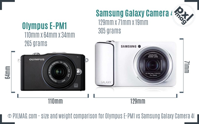 Olympus E-PM1 vs Samsung Galaxy Camera 4G size comparison