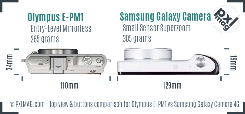 Olympus E-PM1 vs Samsung Galaxy Camera 4G top view buttons comparison
