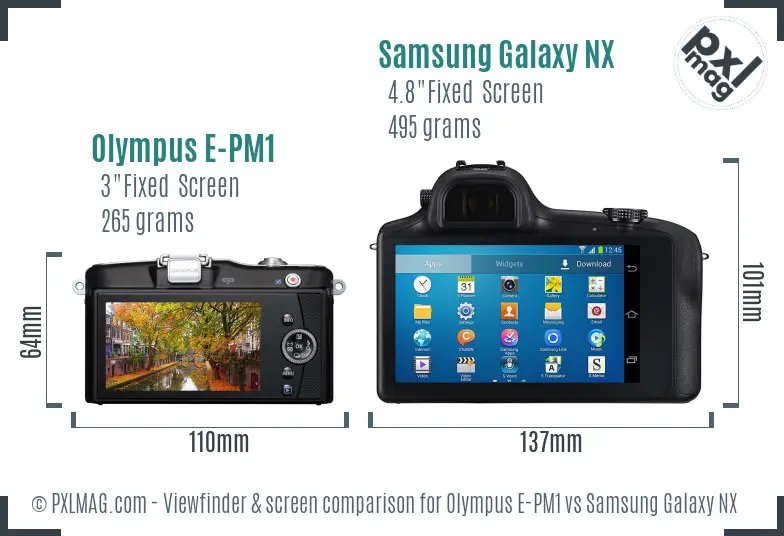 Olympus E-PM1 vs Samsung Galaxy NX Screen and Viewfinder comparison