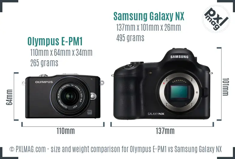 Olympus E-PM1 vs Samsung Galaxy NX size comparison