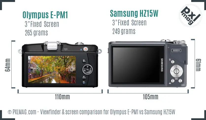 Olympus E-PM1 vs Samsung HZ15W Screen and Viewfinder comparison