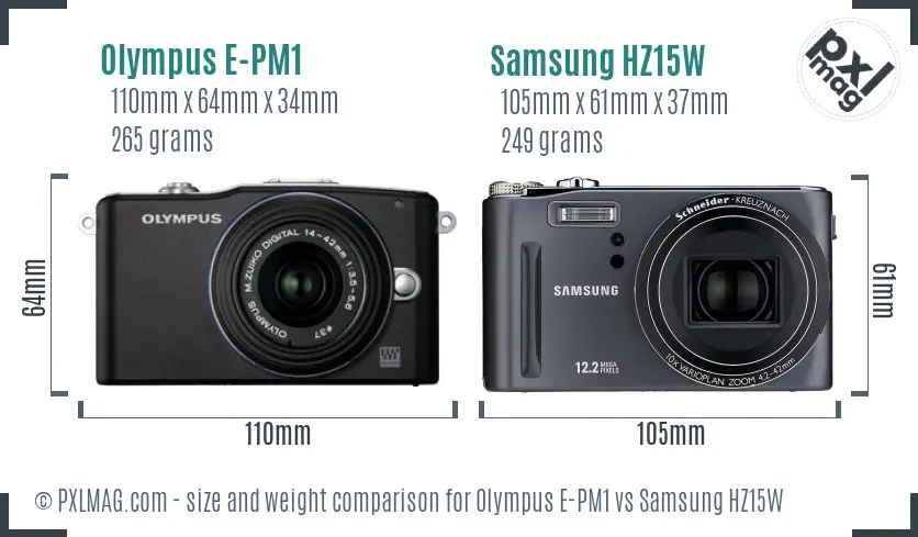 Olympus E-PM1 vs Samsung HZ15W size comparison