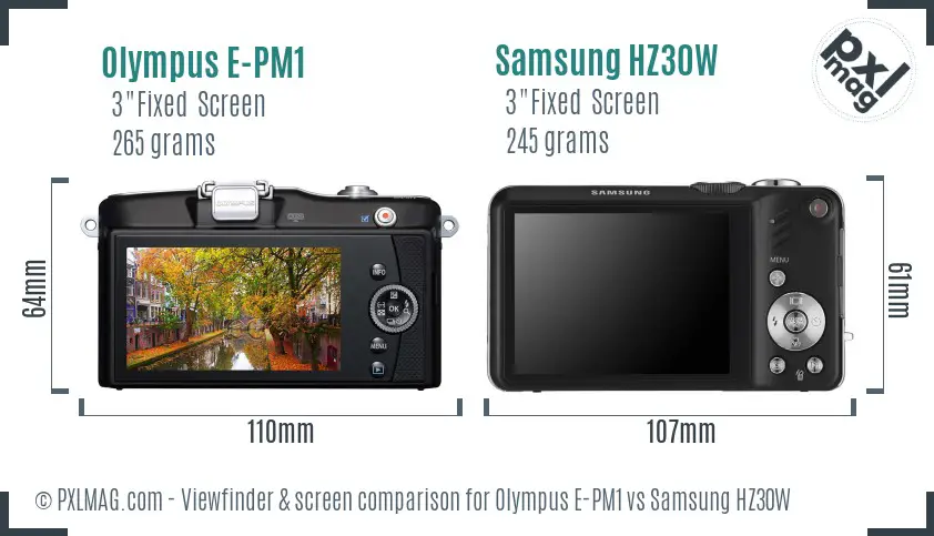 Olympus E-PM1 vs Samsung HZ30W Screen and Viewfinder comparison