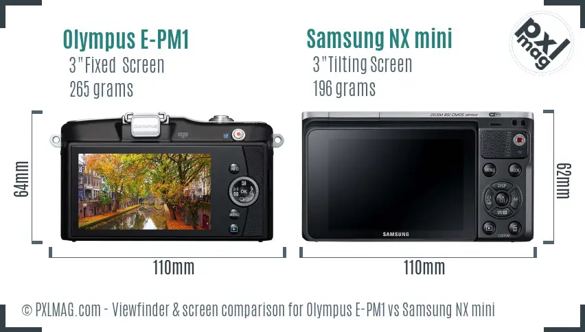 Olympus E-PM1 vs Samsung NX mini Screen and Viewfinder comparison
