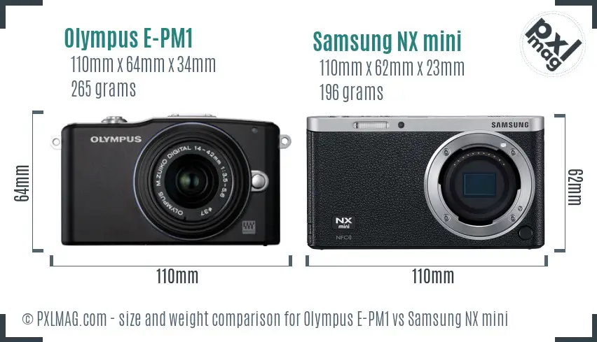 Olympus E-PM1 vs Samsung NX mini size comparison