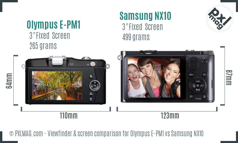 Olympus E-PM1 vs Samsung NX10 Screen and Viewfinder comparison