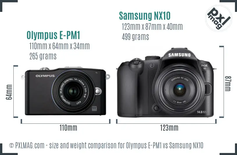 Olympus E-PM1 vs Samsung NX10 size comparison