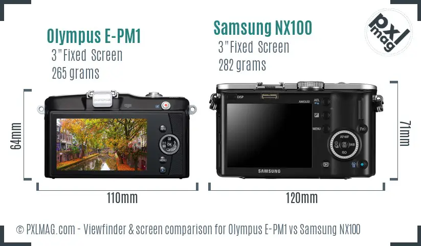 Olympus E-PM1 vs Samsung NX100 Screen and Viewfinder comparison