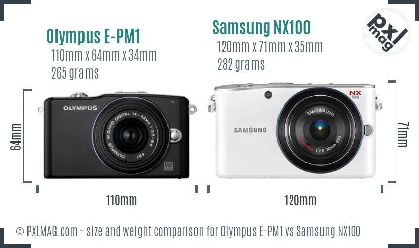 Olympus E-PM1 vs Samsung NX100 size comparison