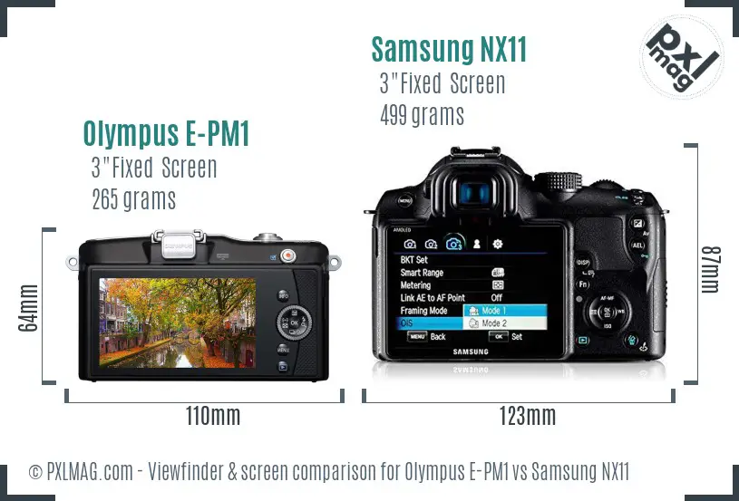 Olympus E-PM1 vs Samsung NX11 Screen and Viewfinder comparison