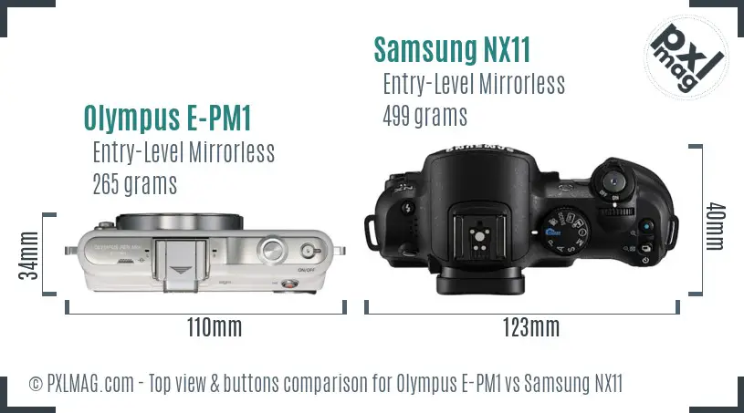 Olympus E-PM1 vs Samsung NX11 top view buttons comparison