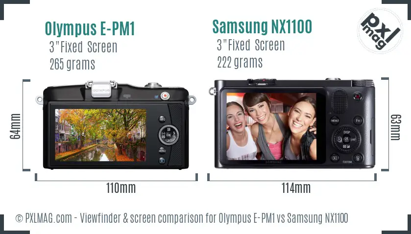 Olympus E-PM1 vs Samsung NX1100 Screen and Viewfinder comparison