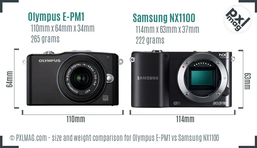 Olympus E-PM1 vs Samsung NX1100 size comparison