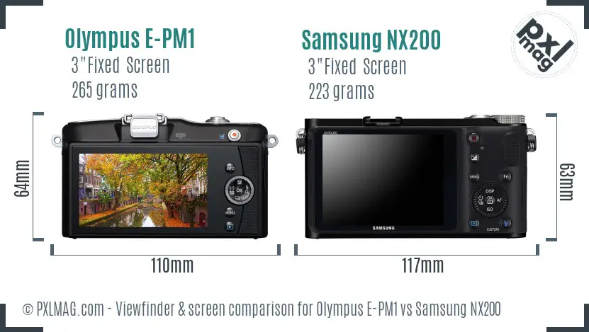 Olympus E-PM1 vs Samsung NX200 Screen and Viewfinder comparison