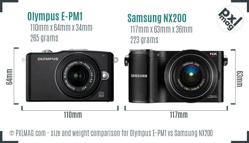 Olympus E-PM1 vs Samsung NX200 size comparison