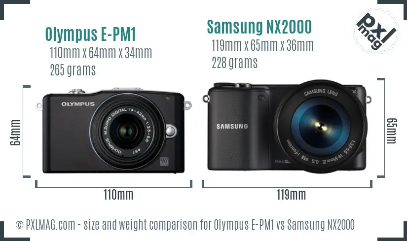Olympus E-PM1 vs Samsung NX2000 size comparison Olympus E-PM1 vs Samsung NX2000 size comparison