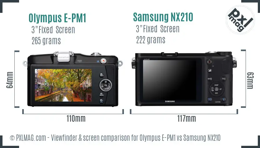 Olympus E-PM1 vs Samsung NX210 Screen and Viewfinder comparison