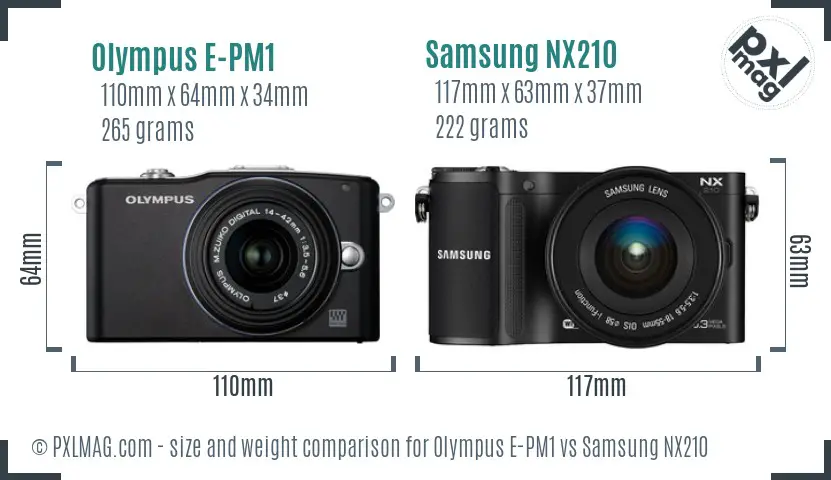 Olympus E-PM1 vs Samsung NX210 size comparison