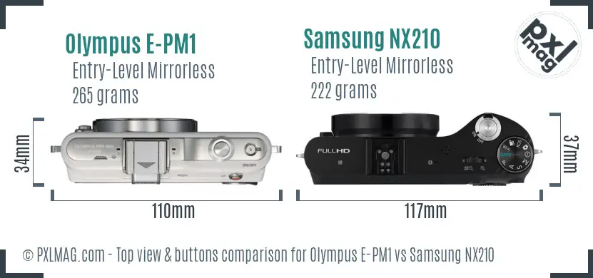 Olympus E-PM1 vs Samsung NX210 top view buttons comparison